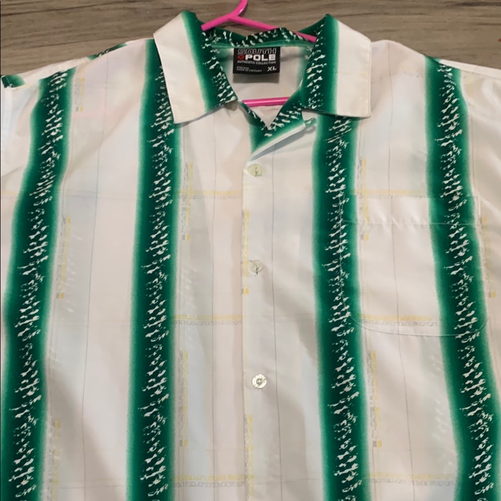 Y2k South Pole Men's Green And White Shirt